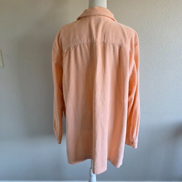 LL Bean Shirt Jacket Womens 2X Corduroy Deep Peach Button Front Pocket Shacket - Picture 6 of 9